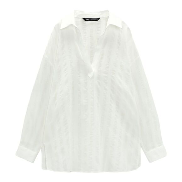 ZARA | White | STRIPED FABRIC SHIRT - Picture 2 of 7
